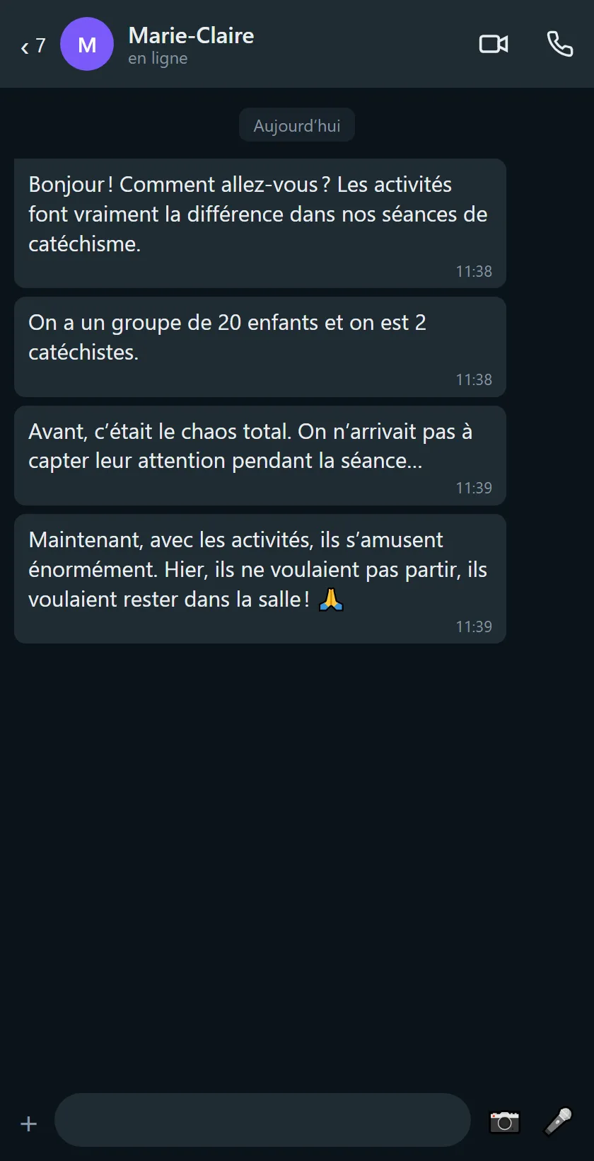 Message d’une catéchiste