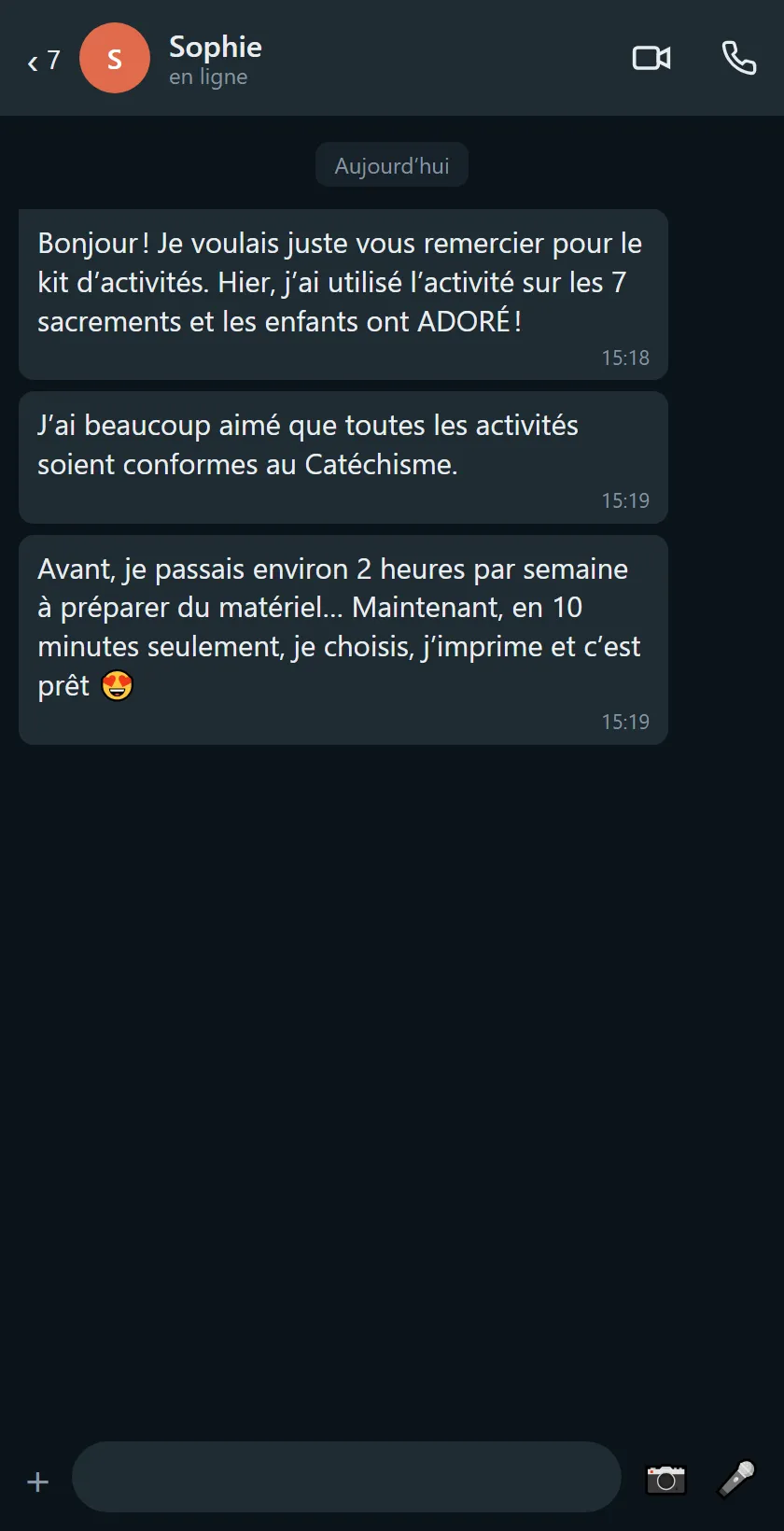 Message d’une catéchiste